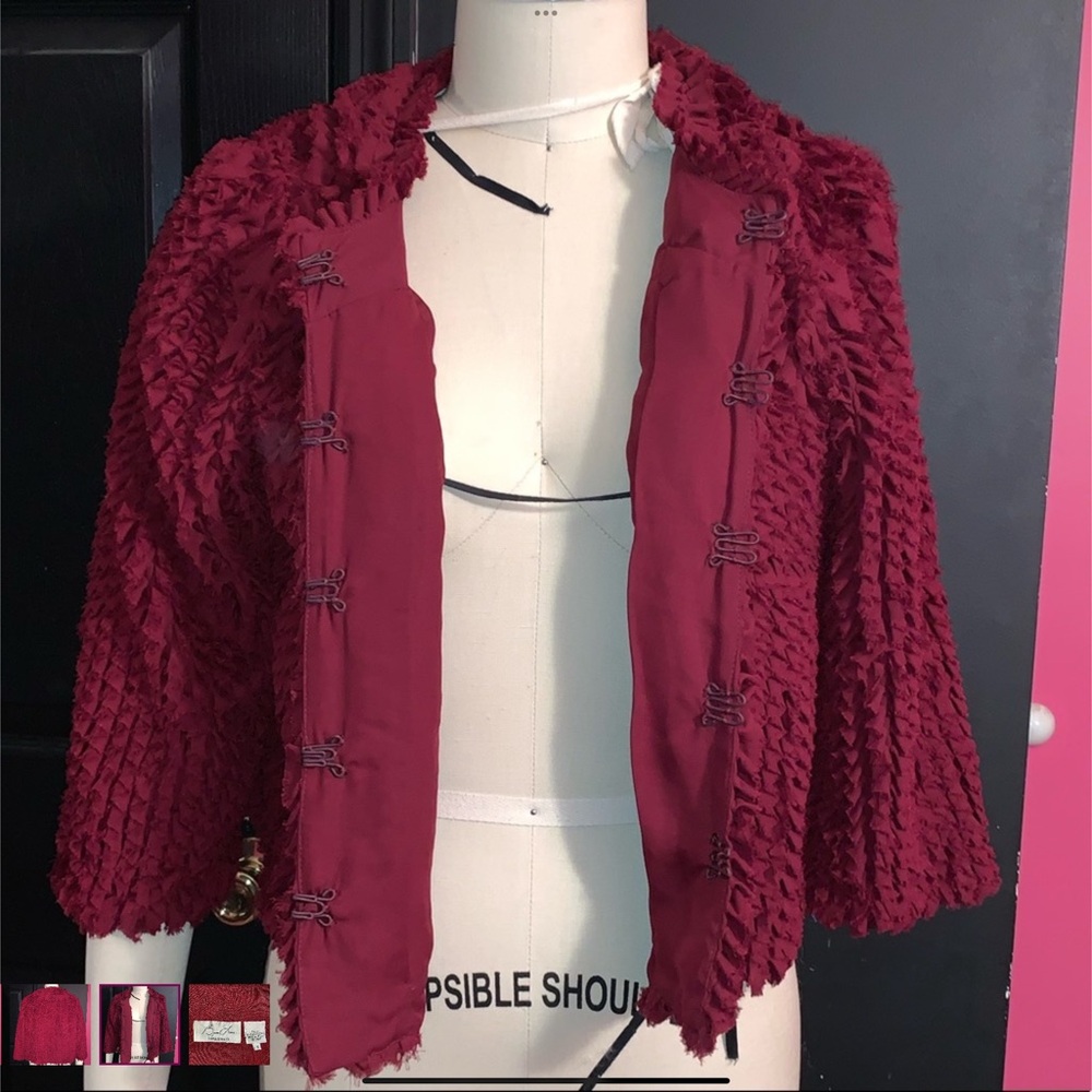 Byron Lars Rich Red Jacket, a skirt and a ruched sheer top. - Picture 6 of 12